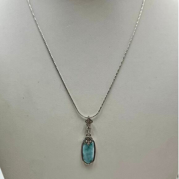 Larimar CZ Pendant Necklace Intricate Sterling Silver Setting and Chain - Picture 1 of 10